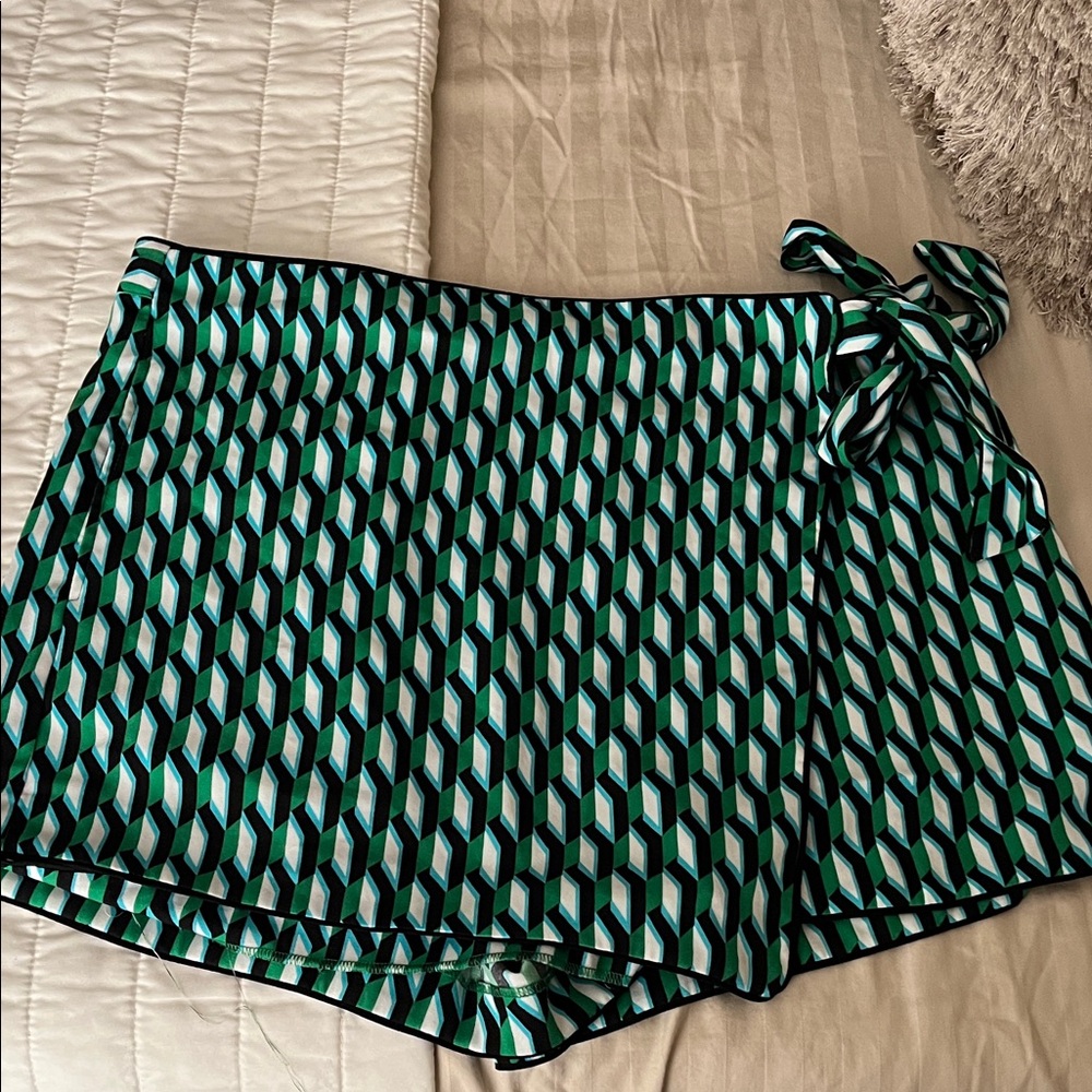 Diane Von Furstenberg Green and Black Geometric Skirt